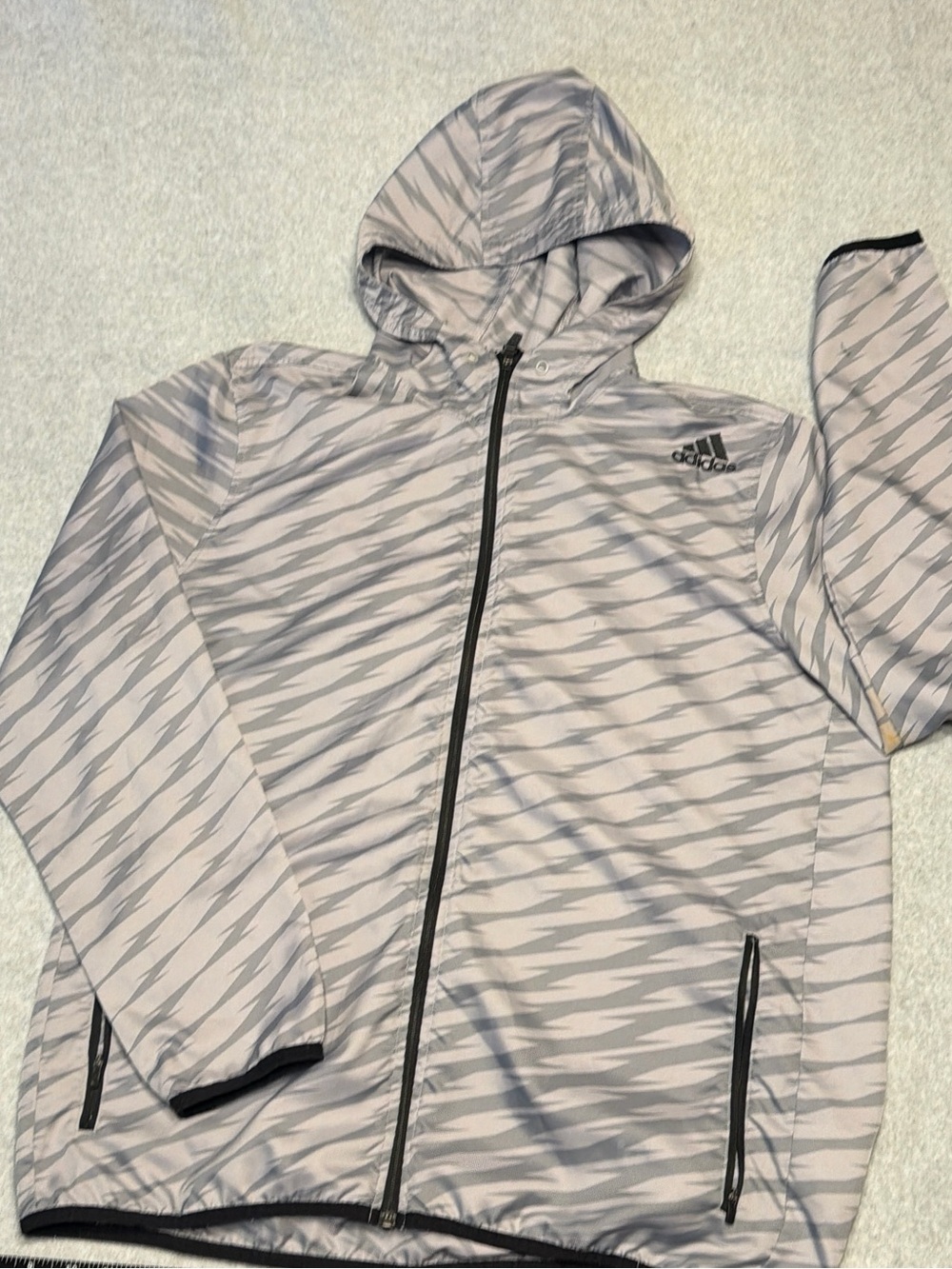 adidas Men’s Hooded Windbreaker Jacket - Light Gray Pattern XL